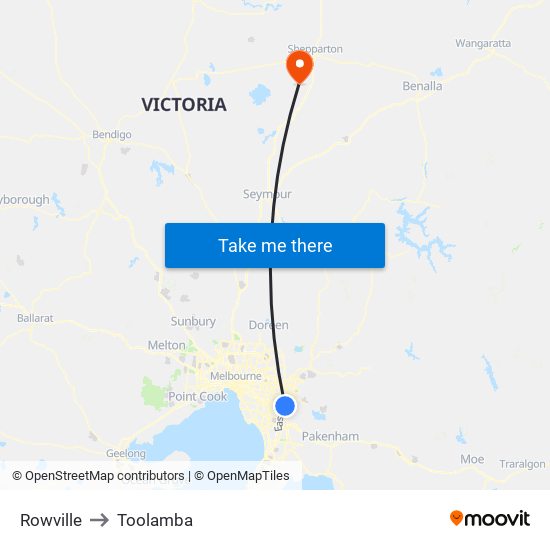 Rowville to Toolamba map