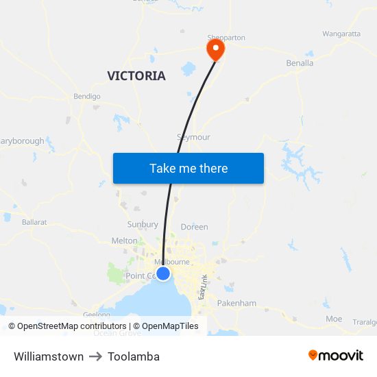 Williamstown to Toolamba map