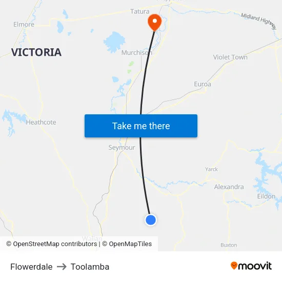 Flowerdale to Toolamba map