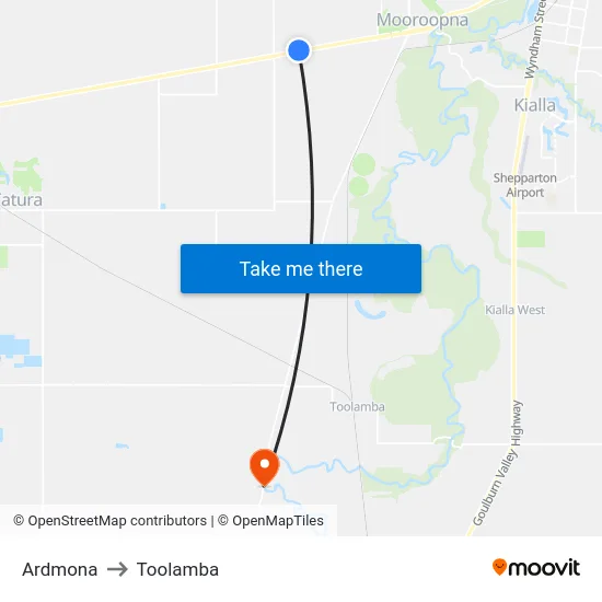 Ardmona to Toolamba map