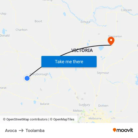 Avoca to Toolamba map
