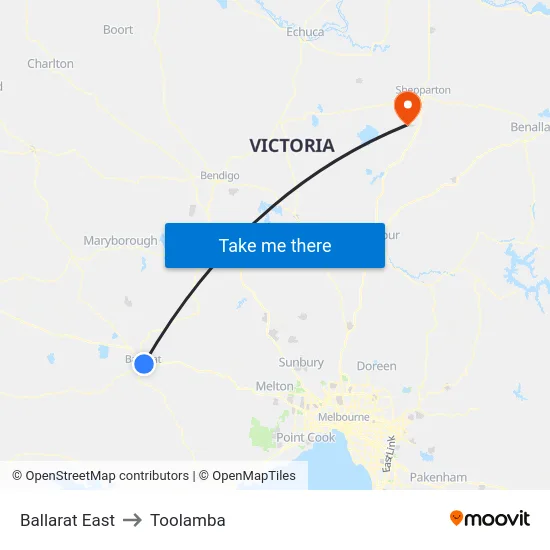 Ballarat East to Toolamba map
