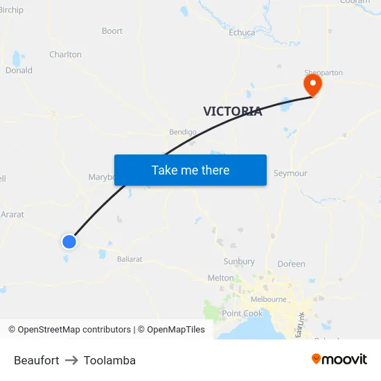 Beaufort to Toolamba map