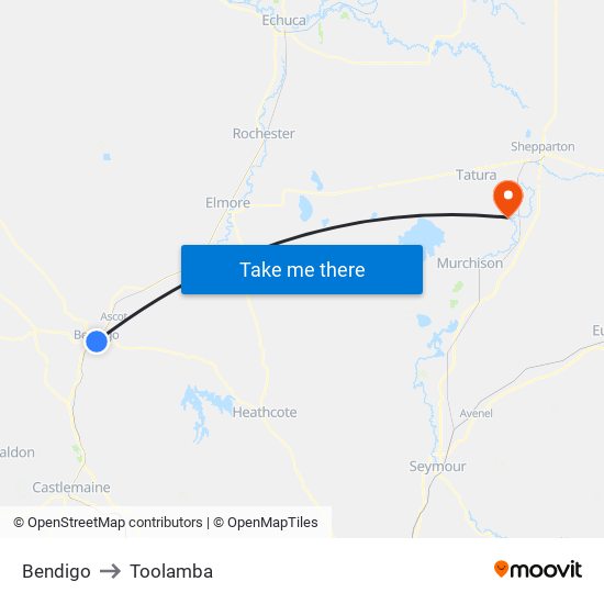 Bendigo to Toolamba map