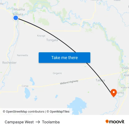Campaspe West to Toolamba map