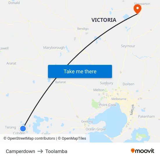 Camperdown to Toolamba map