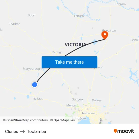 Clunes to Toolamba map