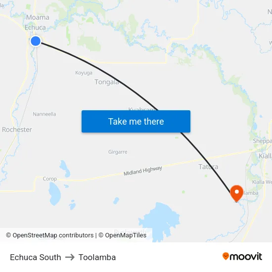 Echuca South to Toolamba map