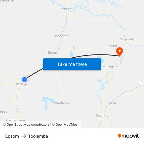 Epsom to Toolamba map