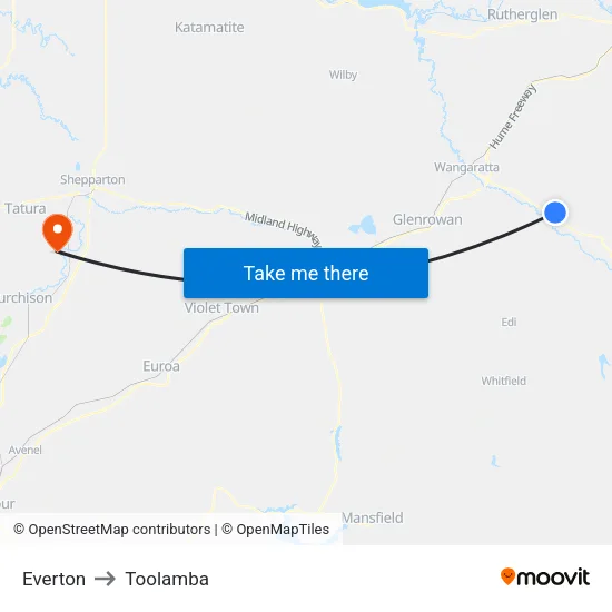 Everton to Toolamba map