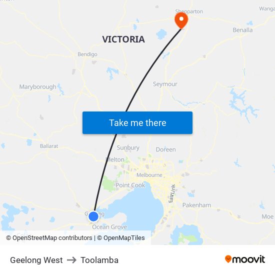 Geelong West to Toolamba map