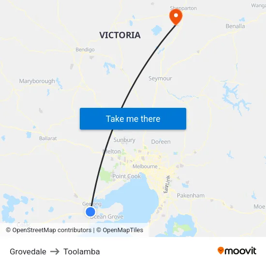 Grovedale to Toolamba map