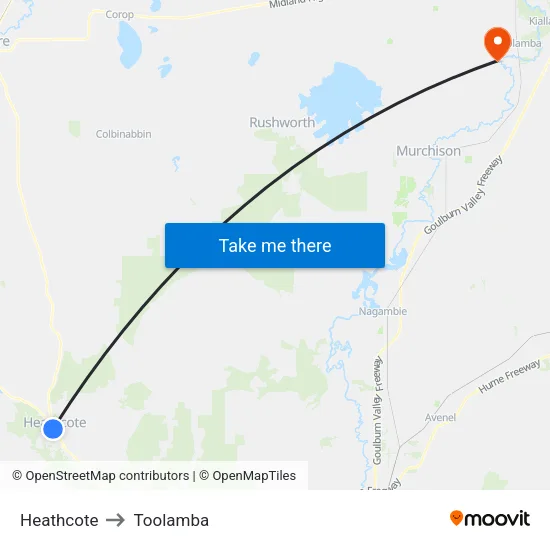 Heathcote to Toolamba map