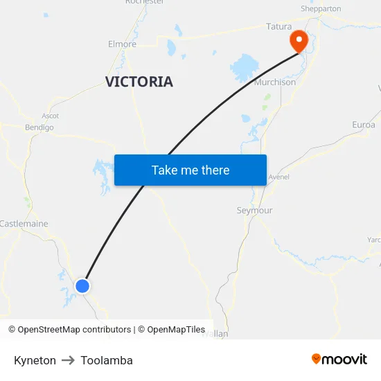 Kyneton to Toolamba map