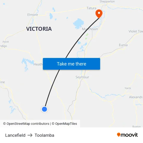 Lancefield to Toolamba map