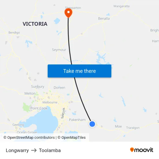 Longwarry to Toolamba map
