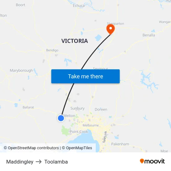 Maddingley to Toolamba map