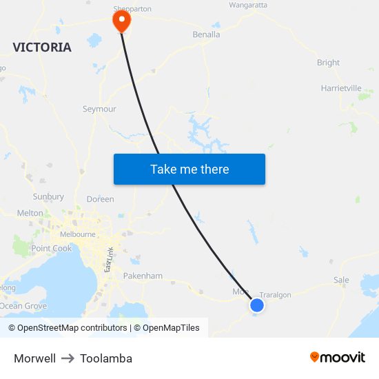 Morwell to Toolamba map