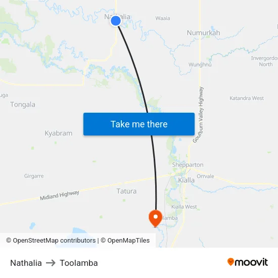 Nathalia to Toolamba map