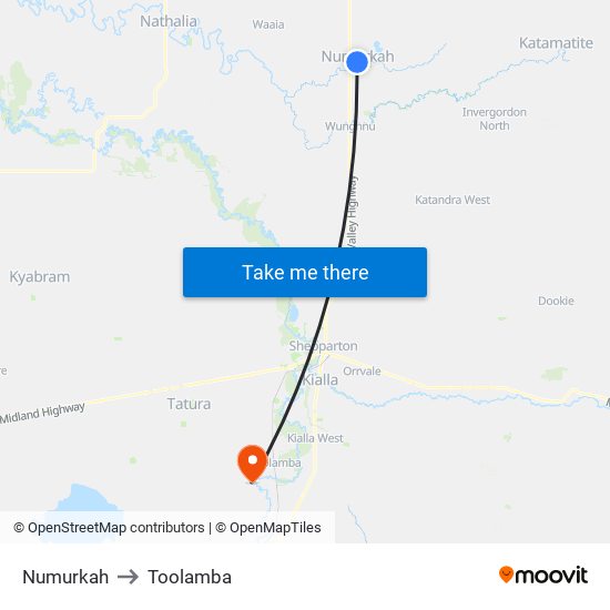 Numurkah to Toolamba map