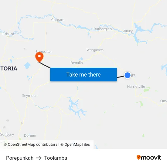 Porepunkah to Toolamba map