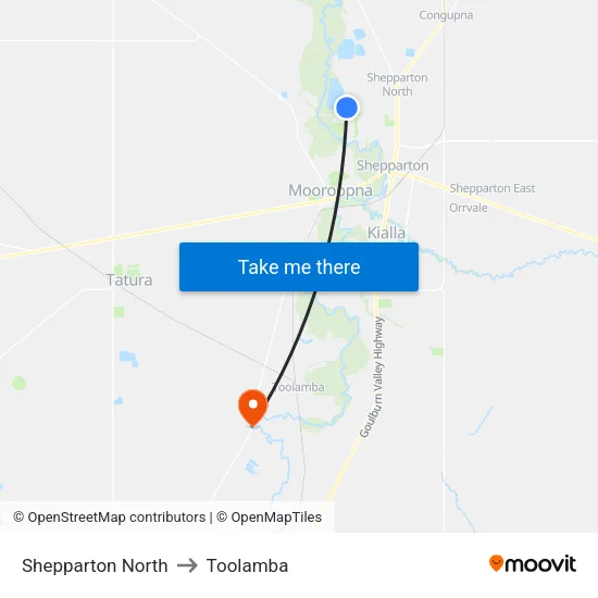 Shepparton North to Toolamba map