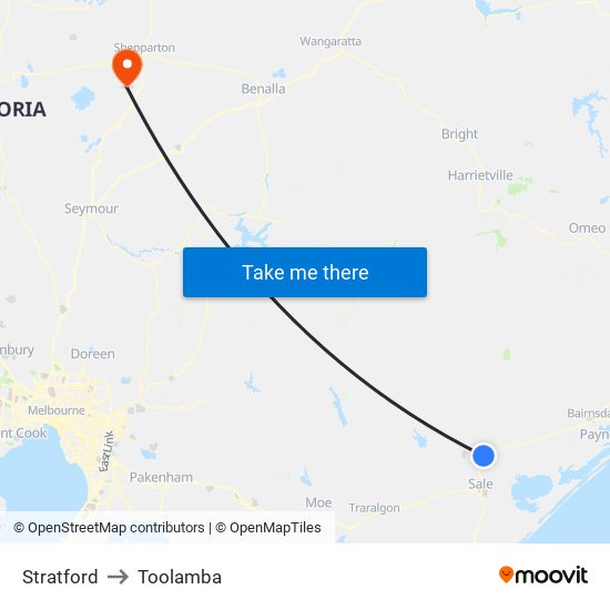 Stratford to Toolamba map
