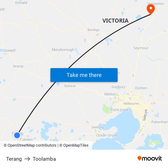 Terang to Toolamba map