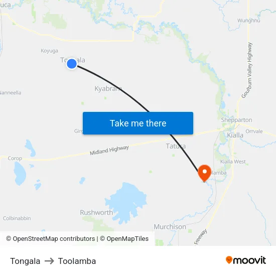 Tongala to Toolamba map
