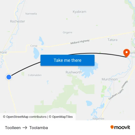 Toolleen to Toolamba map