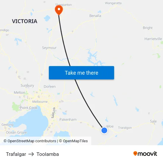 Trafalgar to Toolamba map