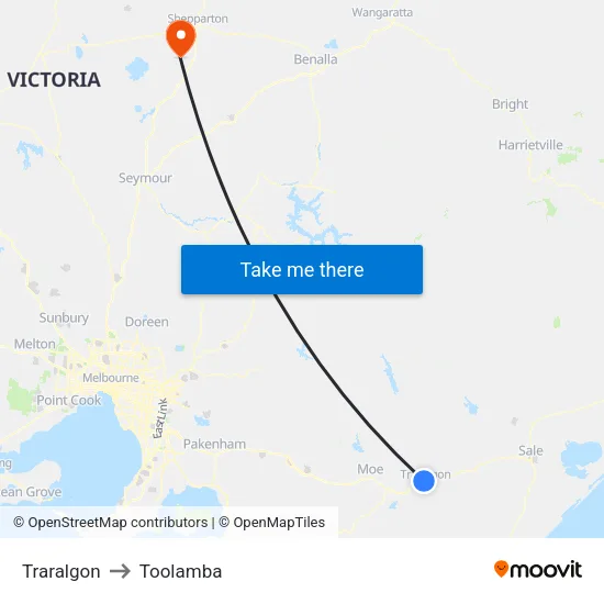 Traralgon to Toolamba map