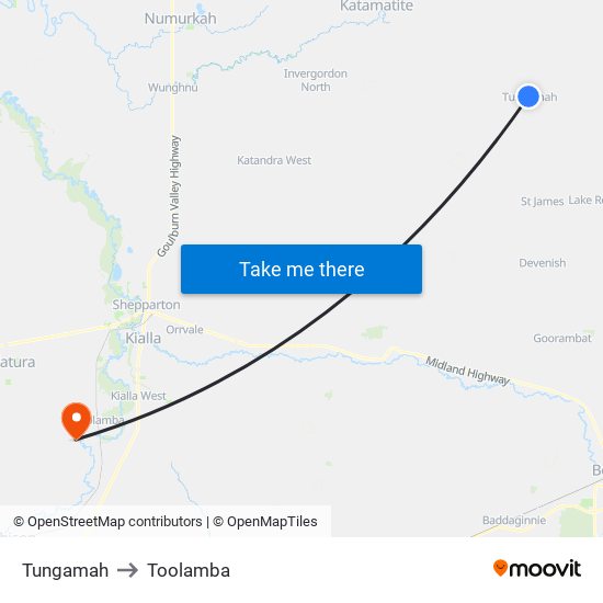 Tungamah to Toolamba map