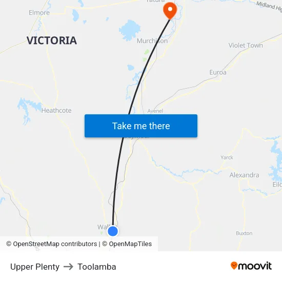 Upper Plenty to Toolamba map