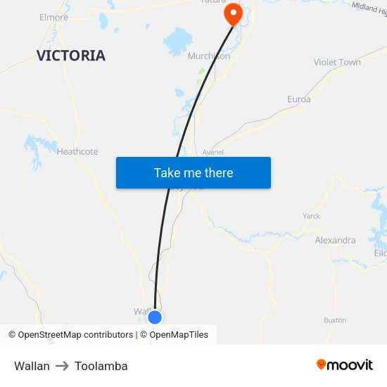 Wallan to Toolamba map