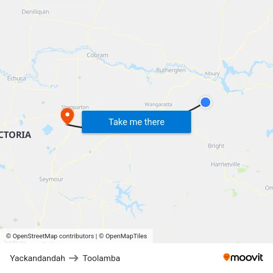 Yackandandah to Toolamba map