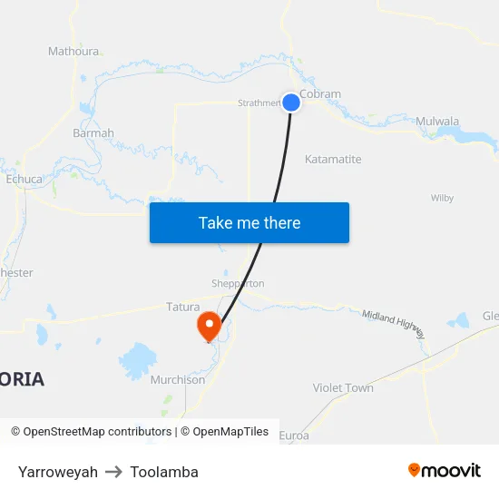 Yarroweyah to Toolamba map