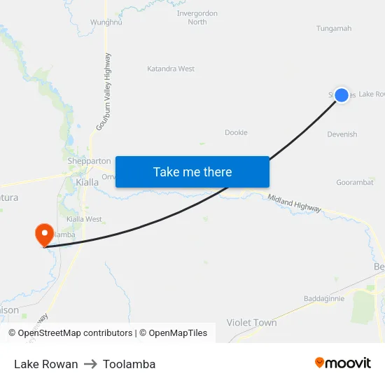 Lake Rowan to Toolamba map