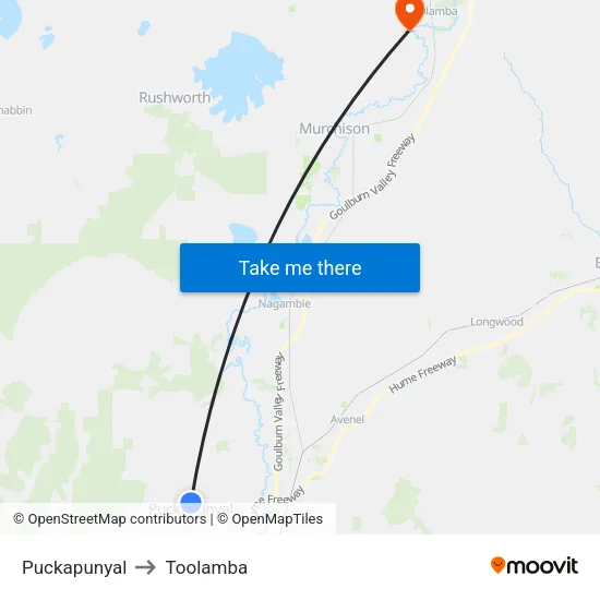 Puckapunyal to Toolamba map