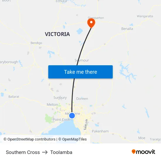 Southern Cross to Toolamba map