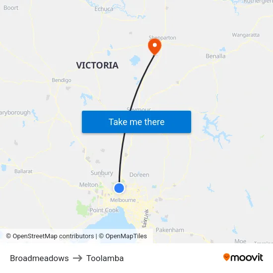 Broadmeadows to Toolamba map