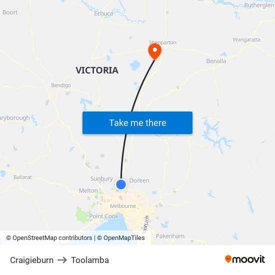 Craigieburn to Toolamba map