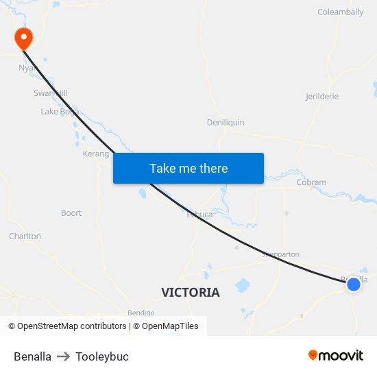 Benalla to Tooleybuc map