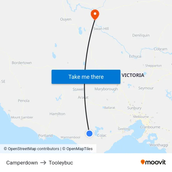 Camperdown to Tooleybuc map