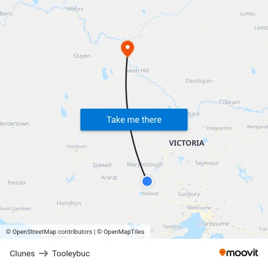 Clunes to Tooleybuc map