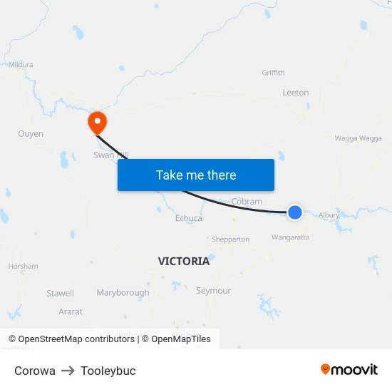 Corowa to Tooleybuc map