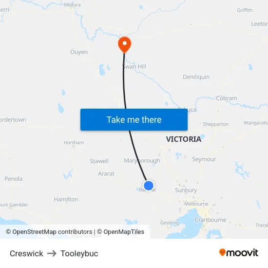 Creswick to Tooleybuc map