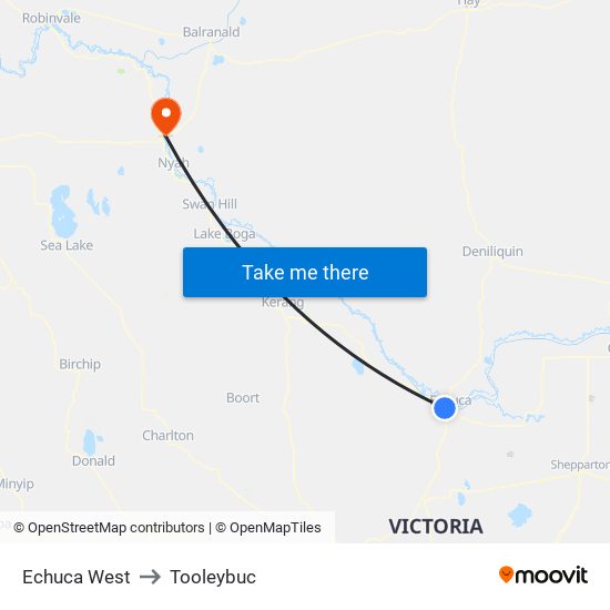 Echuca West to Tooleybuc map