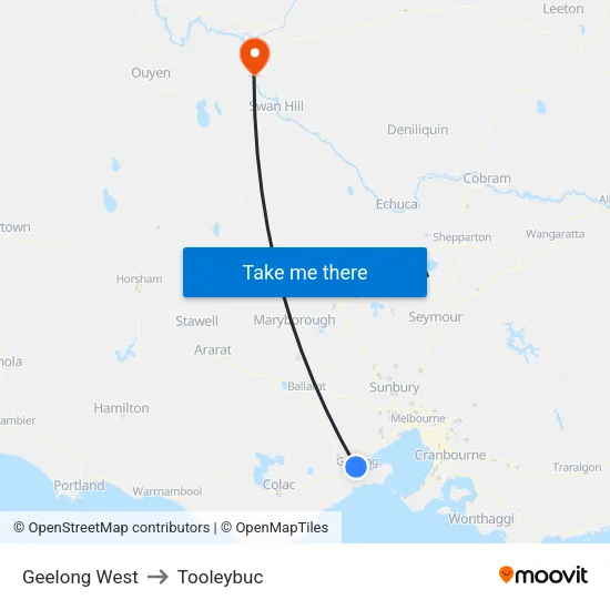 Geelong West to Tooleybuc map