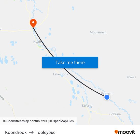 Koondrook to Tooleybuc map